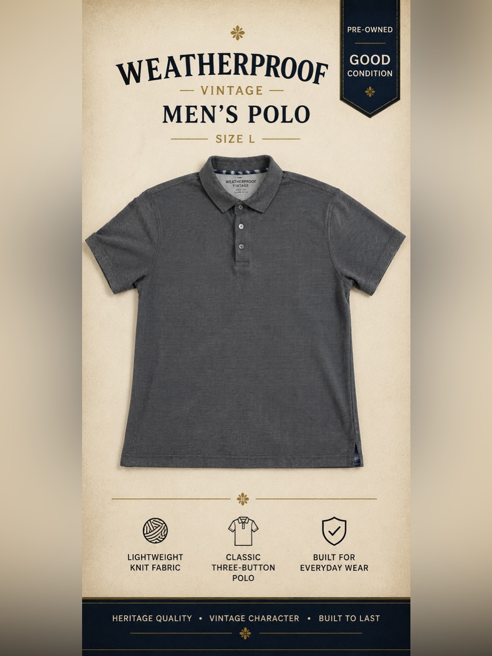 Weatherproof Vintage Men's Charcoal Gray Polo